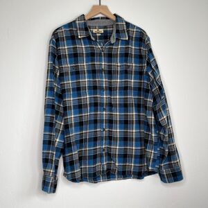 Woolrich Mens Flannel Shirt Blue Grey Black Button Down Cotton Outdoor Casual XL